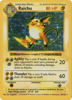 Raichu 14/102 Unlimited Shadowless Holo Base