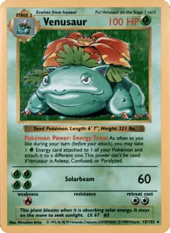Venusaur 15/102 Unlimited Shadowless Holo Base