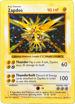 Zapdos 16/102 Unlimited Shadowless Holo Base