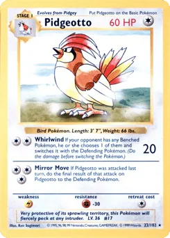 Pidgeotto 22/102 Unlimited Shadowless Base