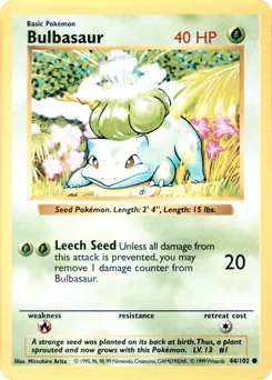 Bulbasaur 44/102 Unlimited Shadowless Base