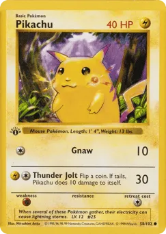Pikachu 58/102 First Edition Shadowless Red Cheeks Base