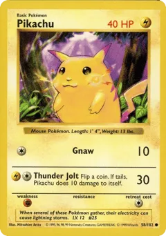 Pikachu 58/102 Unlimited Shadowless Base
