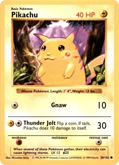 Pikachu 58/102 Unlimited Shadowless Red Cheeks Base