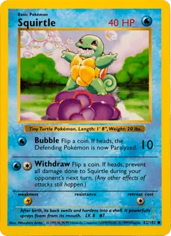 Squirtle 63/102 Unlimited Shadowless Base