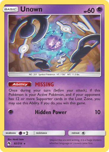 Unown 92/214 Lost Thunder