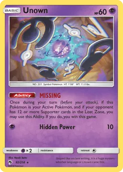 Unown 92/214 Lost Thunder