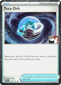 Tera Orb 189/191 Play Pokemon Stamp Holo Surging Sparks