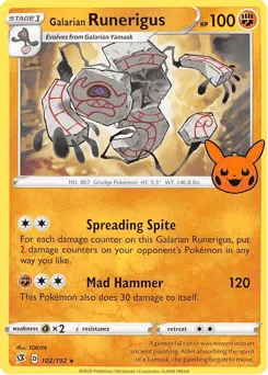 Galarian Runerigus 102/192 Pumpkin Pikachu Stamp Rebel Clash