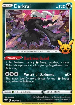 Darkrai 105/189 Pumpkin Pikachu Stamp Darkness Ablaze